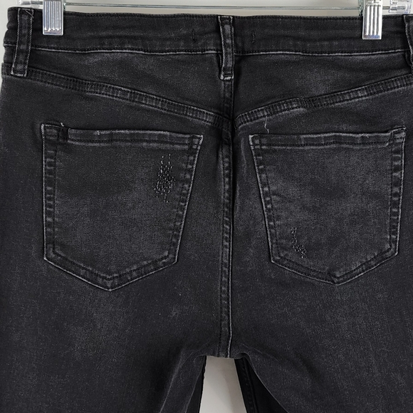 Free People Jeans Womens 29 Great Heights Distressed Frayed Skinny Black Denim - Picture 11 of 13